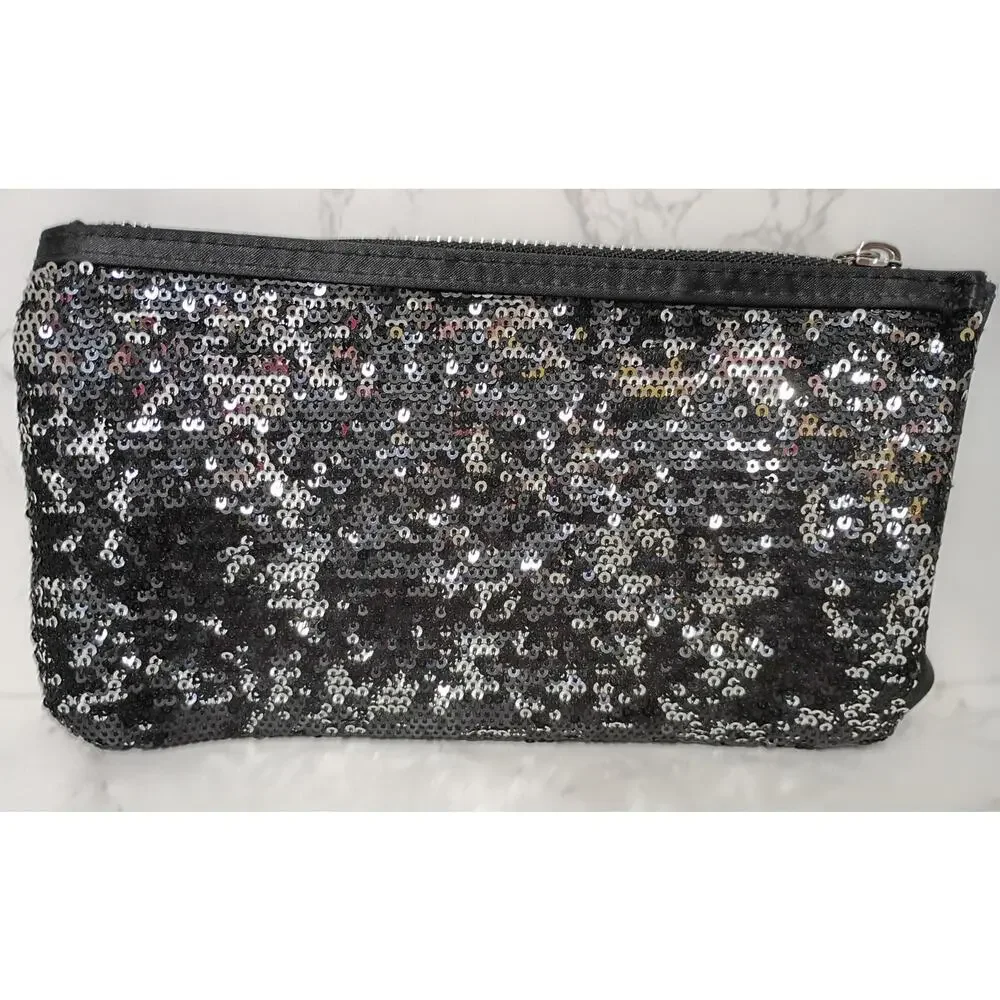 VICTORIA'S SECRET Black Sequin Double Zipper Evening Bag - NWOT